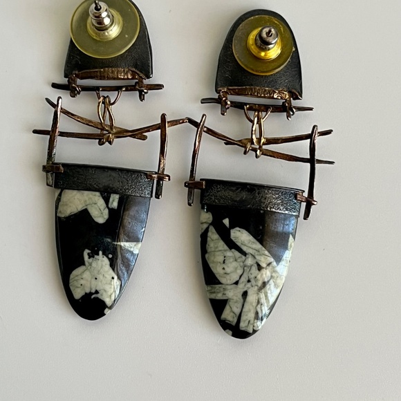 Carolyn Morris Bach Earrings Sterling Silver, 18K gold and stone earrings. - Picture 6 of 10